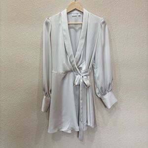 Babaton Long Sleeve Wrap Dress in Light Gray